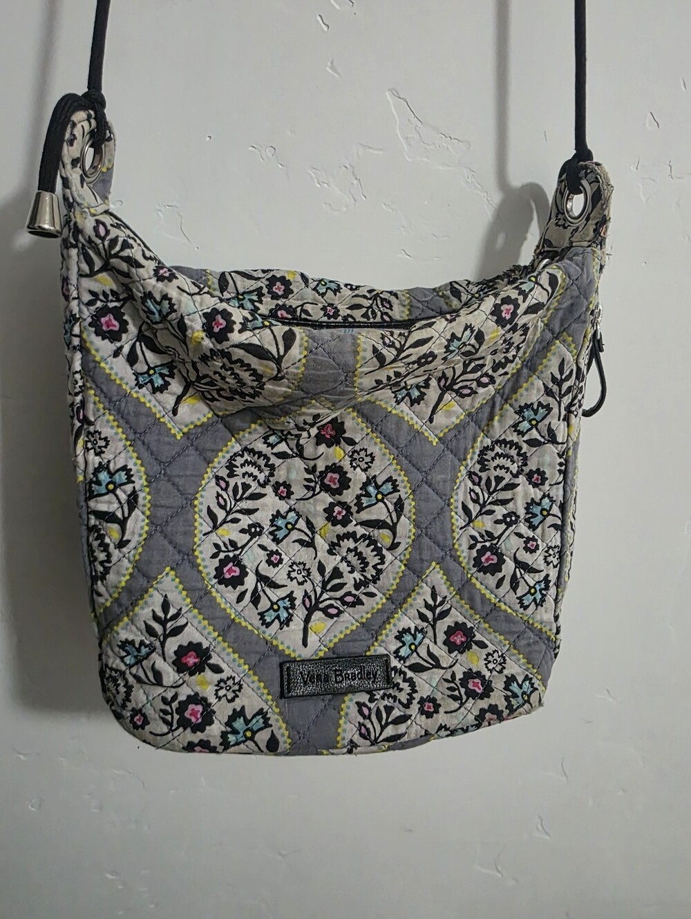 Vera Bradley Gray Quilted Floral Crossbody with Accent Colors